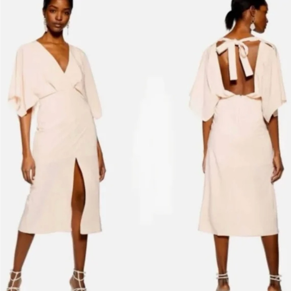 Top shop light pink batwing plunge tea length dress